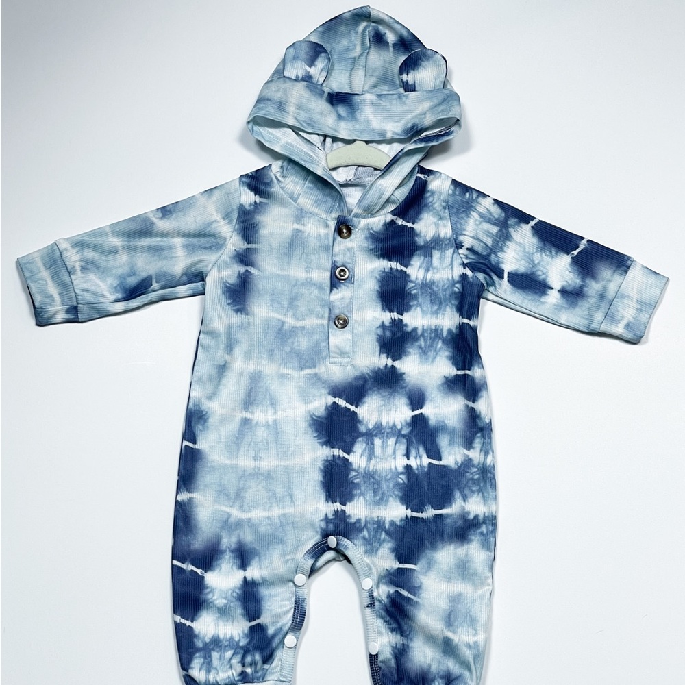 Baby Hooded Tie Dye Blue Long-sleeve Onesie